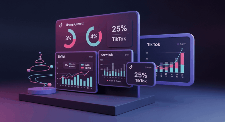 A dynamic infographic showcasing relevant TikTok statistics, highlighting user demographics and current growth trends with visually engaging charts and graphs. no texts on scene. Keywords: photorealistic style, high resolution, 4k details, HDR, cinematic lighting, professional photography, studio lighting, vibrant colors.